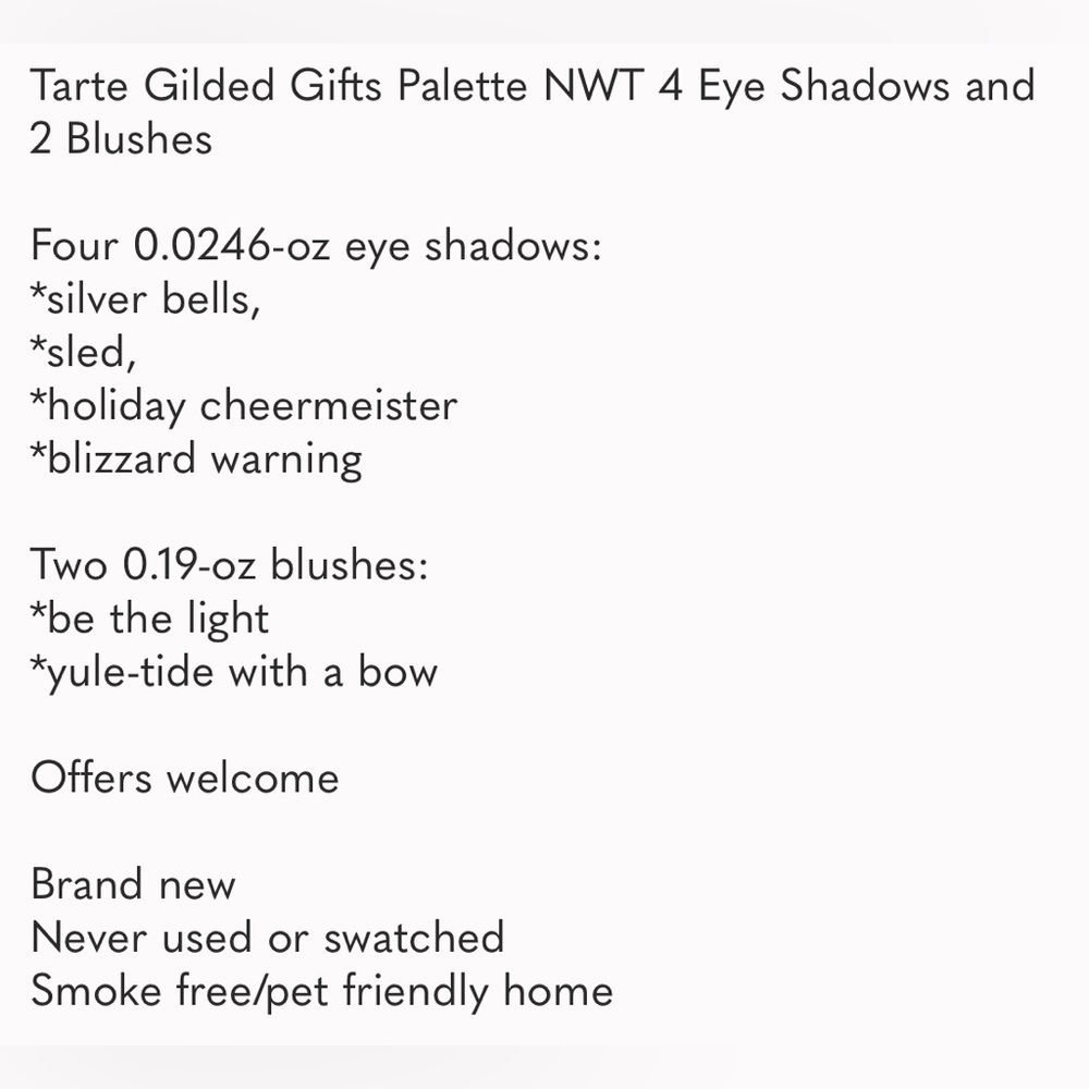 Tarte Gilded Gifts Palette NWT 4 Eye Shadows and 2 Blushes (Limited Edition) - Picture 2 of 6